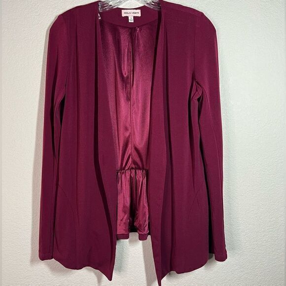 Sequin Hearts Maroon Open Front Peplum Cardigan Blazer Jacket Womens Size Small - Picture 1 of 6